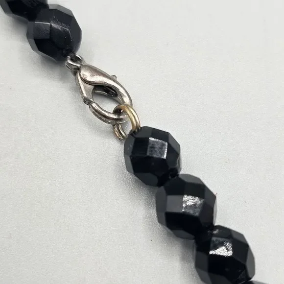 Black Glass Bead Necklace Facet Cut Rhinestone Rondelle Lobster Clasp 24" - Picture 10 of 10